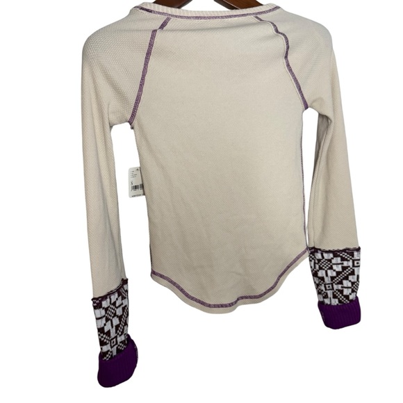 Free People ivory Thermal Waffle Knit Top purple accent size Small NWT - Picture 2 of 8